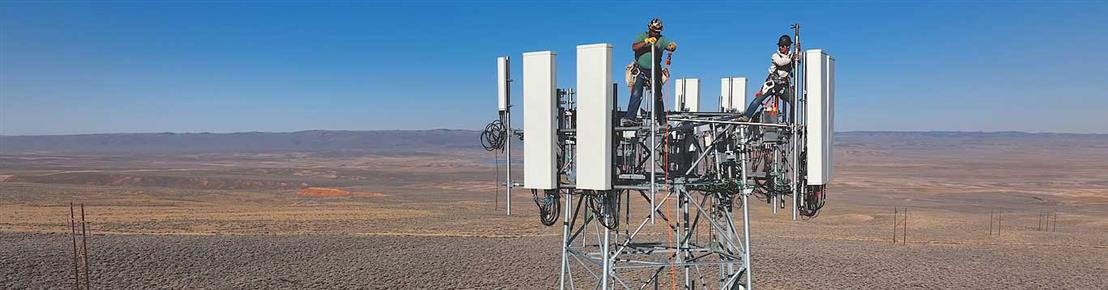 Two men on top of cell tower